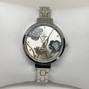 Vivani women’s quartz analog cuff bracelet watch silver tone 34mm round running